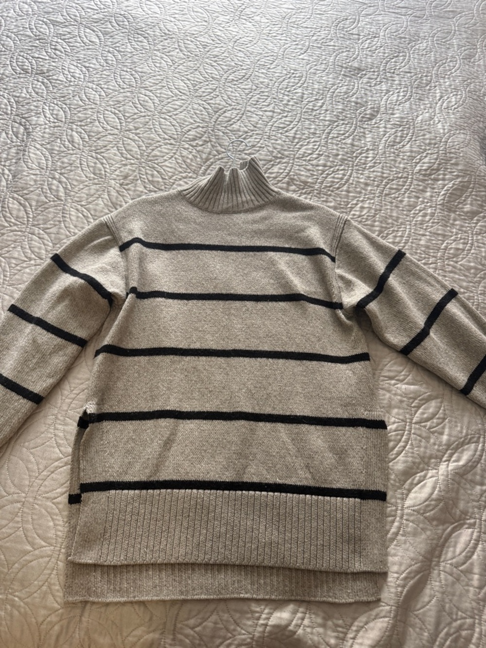 H&M Cream Knit Turtleneck Sweater with Black Stripes